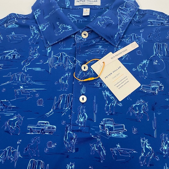 Peter Millar “Outlaw” Performance Jersey Polo Golf Shirt Sport Navy SMALL $110 - Picture 2 of 9